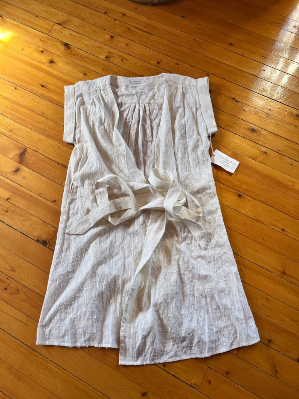 Frame White Textured Tie-Waist Dress